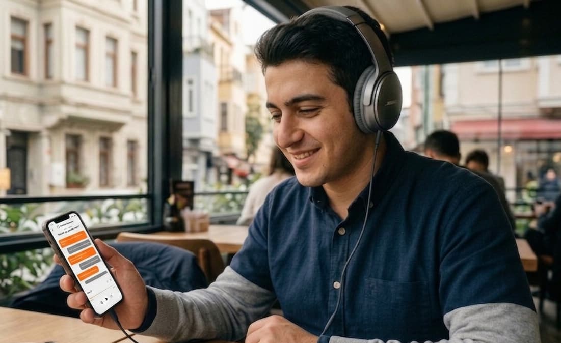 Kafede Englingo ile pratik yapan kullanıcı